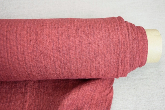 Pure linen fabric Margarita Indian Red Melange with Stripe 200gsm(5.90oz/yd2). 100% linen fabric. warm, earthy red. IN STOCK.