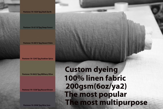 CUSTOM DYEING 100% linen fabric 200gsm (6oz/yd2). Gloria - the most popular linen fabric. Pantone dark earthy colors pallette No 29.
