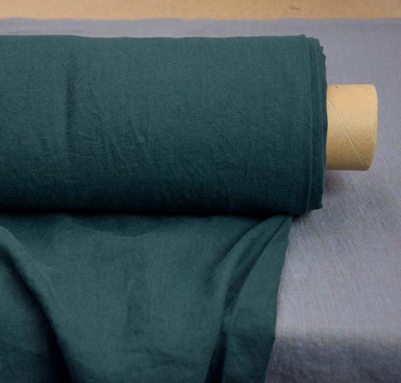 Linen Fabric "Augusta Bistro Green", Deep Rich Dark Green, 170gsm (5oz), 100% Pure, Pantone 19-5408, Inviting Shade, High Quality, IN STOCK!