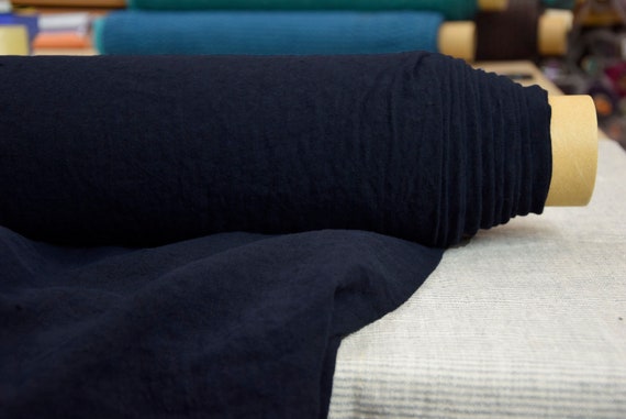 Fabric 100% Linen "Margarita Blackened Blue" 200gr/m2 (6oz). Deep Very Dark Black-Blue, Navy, Off-Black. Stonewashed, Pre-shrunk. IN STOCK!