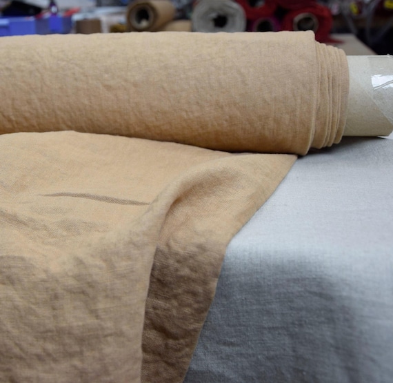 Linen Fabric "Nata Macchiato" - Light Brown Tan, 260gsm (7.8oz), 100% Pure, Premium, Stonewashed, Natural, Softly Creased Texture, IN STOCK!