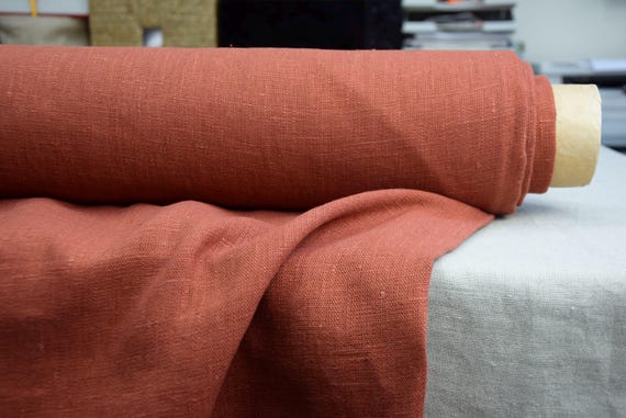 100% Linen Fabric "Luna Rust" Heavyweight 290gsm/9oz. Premium Linen Canvas. Preshrunk. Orange-Brown Color. By the Yard. IN STOCK!