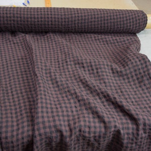 IN STOCK. Pure 100% linen fabric Aura Black/Reddish Brown Gingham 125gsm 3.70oz/yd2. 8mm checks. Washed-softened. Widht 145cm 57. image 3