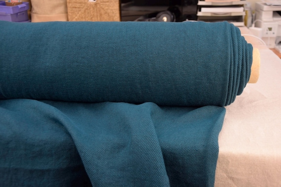 100% Linen Fabric "Allegra Deep Teal" 390gsm (11.5oz), Luxurious, Heavyweight, Blue Green, Pre-Shrunk, Stonewashed, Good Drape. IN STOCK!