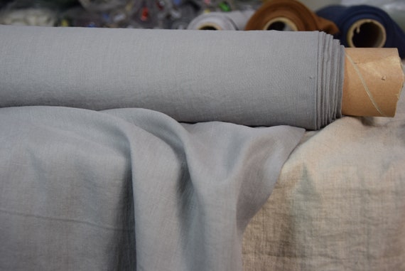 Linen Fabric "Augusta Sea Haze" Gray 160gsm/5oz. Medium Darkness Solid Gray/Grey. Washed, Softened, Preshrunk, 100% Pure Linen, IN STOCK.