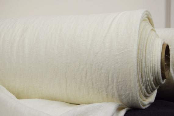 Linen Fabric "Luna Off-White" 290gsm. White with grayish-ivory insignificant undertone. Heavyweight, washed-softened. 100% Pure. IN STOCK.