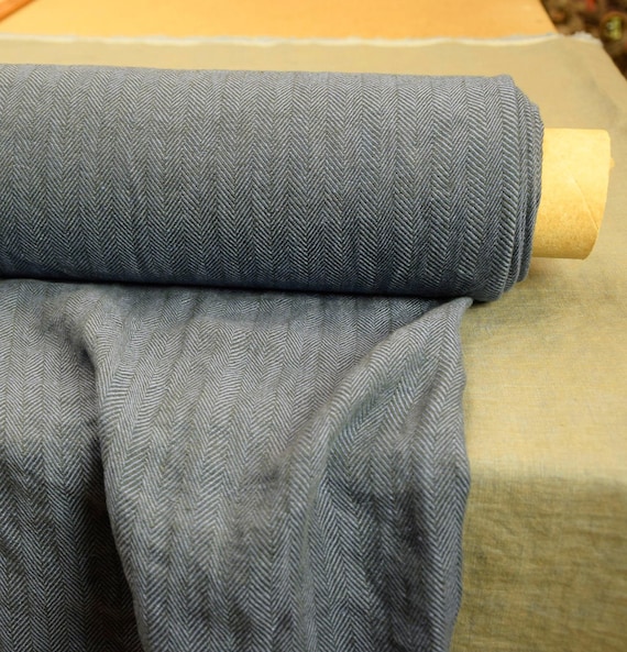 Linen Fabric "Sigma Blue-Purple Herringbone", 220gsm, Nice Blue-Purple & Brown Colors, Drapey Broken Twill, High Quality, IN STOCK!