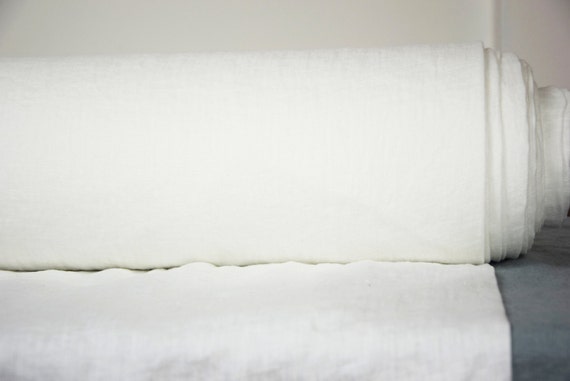 Linen Fabric WHOLESALE! - Aura Stark White, 125gsm (3.7oz), 100% Pure, Soft, White, 145cm/57" Wide, High Quality, Pre-Srunk, for Summer.