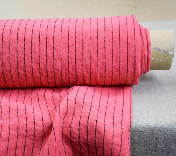 Linen Fabric "GLORIA Punch Pink Pinstripe", 100% Pure, 200gsm/6oz, Striking, Vibrant, Bright, Perfect for Summer Projects! OUT of STOCK!