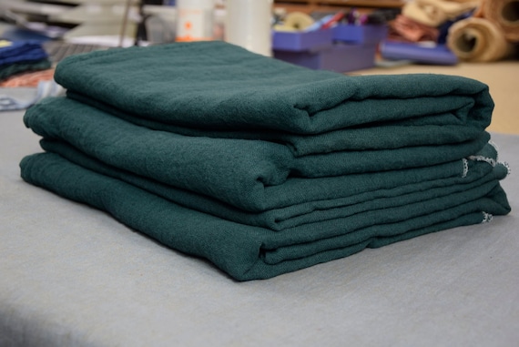 Temporarily OUT OF STOCK. 100% linen fabric Julia Bistro Green 210gsm(6.20 oz/yd2). Pantone 19-5408 Deep rich dark shade of green.