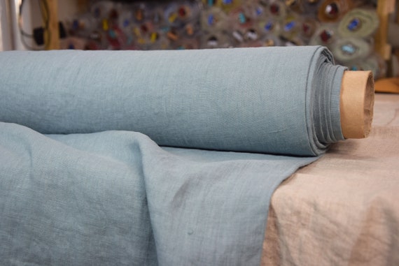 Linen Fabric "Gloria Agave" 200gsm (6oz/yd2). Pure 100% Lithuanian Linen, Washed, Softened, Blue-Green. Beautiful Plain Texture, IN STOCK.