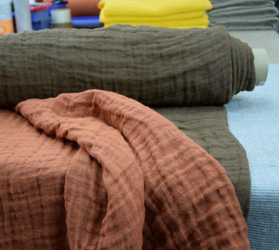 Pure linen fabric "Vita Dark Olive/Reddish-Brown" 230gsm (6.8oz/yd2). Fluffy double-faced, two sided. Warm inviting earthy colors. IN STOCK!