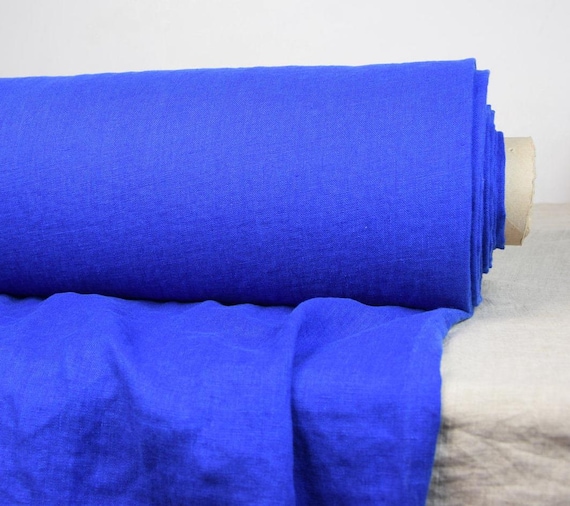 Linen Fabric - "Gloria Royal Blue ", Deep Bright Vivid Blue, 200gsm/6oz, 145cm (57") Wide, Soft & Washed, Tightly Densely Woven, IN STOCK!