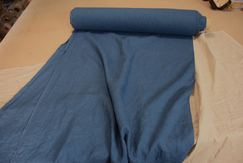 rich but not too bright shade of blue with a little azure hue Washed Deep Pure 100/% linen fabric Gloria California Blue 190gsm softened.