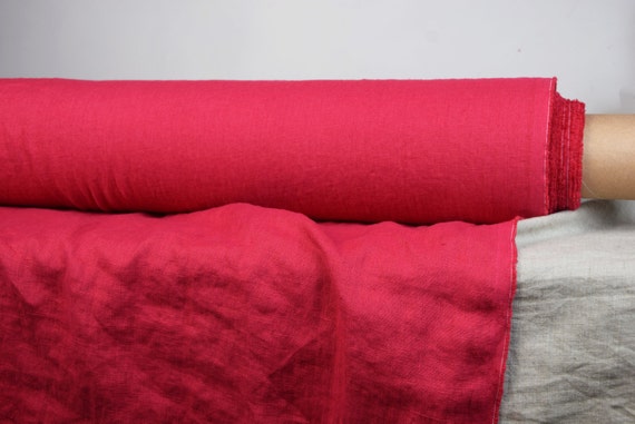 Linen Fabric "Gloria Azalea Red" 200gsm (6oz/yd2).  Medium weight, Washed Softened. Pure 100% Linen. Fabric in Bolts, Bulk Sale. WHOLESALE.
