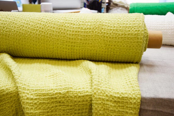 Linen Fabric "Rona Spring Green", Small Diamond Waffle Pattern, 300gsm (9oz), Soft, Smooth, Fluffy, Premium Quality! For Towels. IN STOCK!