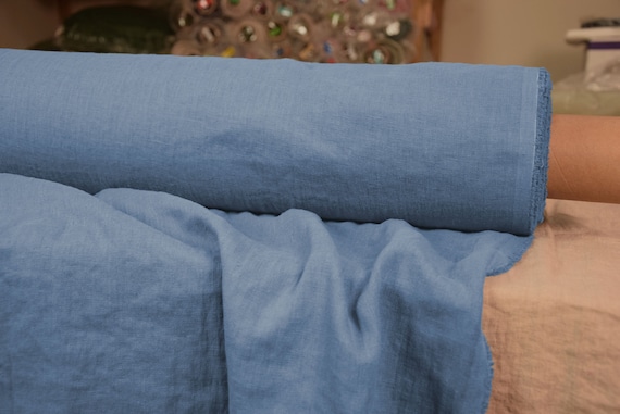 Pure 100% linen fabric "Gloria Serenity Blue" 200gsm (5.90oz/yd2). Pre-shrunk organic eco-friendly antistatic. WHOLESALE.