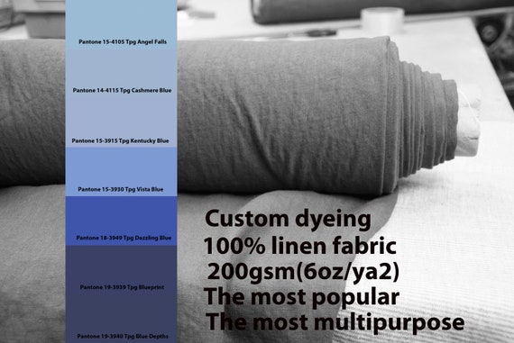 CUSTOM DYEING 100% linen fabric 200gsm (6oz/yd2). Gloria - the most popular linen fabric. Choose color from Pantone blue pallette No 6.