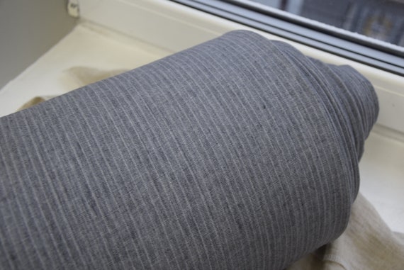 WHOLESALE. 100% linen fabric Margarita Classic Gray Striped 190gsm (5.60 oz/yd2). Melange with insignificant pinstripes. Washed-softened.