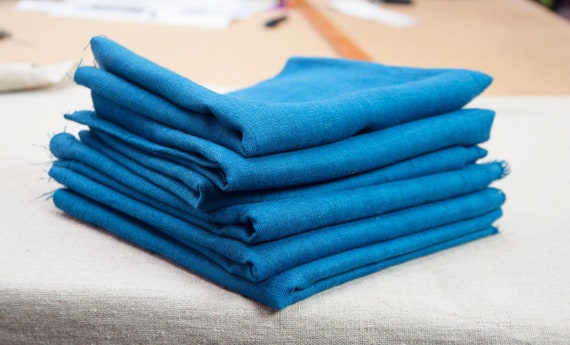 REMNANTS SALE!!! 100% linen fabric Gloria Blue-cyan 190gsm(5.8oz/yd2). Blue linen offcuts. Blue with Cyan tint .Navy.