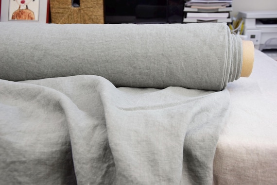 Linen Fabric "Gloria Sage Green-Gray" 200gsm (6oz/yd2). Premium Quality, Stonewashed, Preshrunk, Softened, Drapy, 100% Pure Linen. IN STOCK!