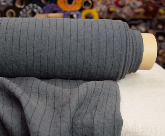 Linen Fabric "Gloria Lava Smoke Pinstripe", 100% Pure, 200gsm (6oz), Elegant Gray/Black Stripe, Pantone 18-0202, Premium Quality, IN STOCK!