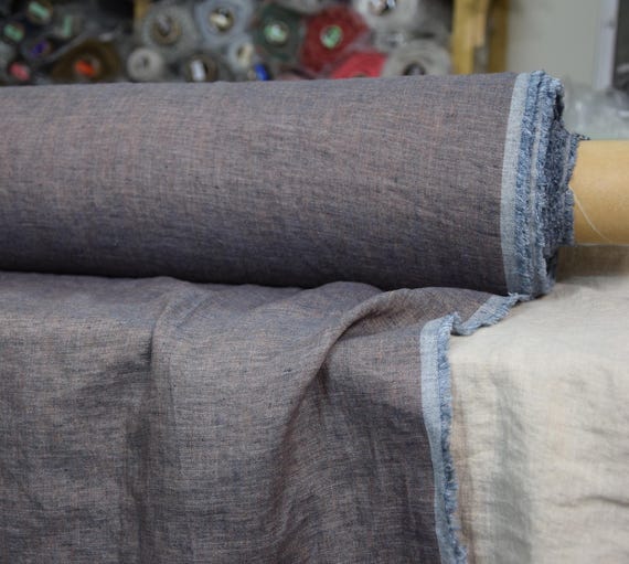 Linen Fabric - "Margarita Pinky Blue Melange", Pre-Shrunk, Soft, 190gsm (5.6oz), Beautiful Creased Texture, High Quality, IN STOCK!