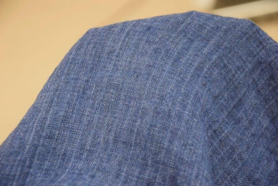 Pure 100% Linen Fabric "Margarita Blue Melange with Stripe" 200gsm(5.9oz/yd2). Stonewashed, Very Soft, Premium, Unique Navy Linen. IN STOCK!