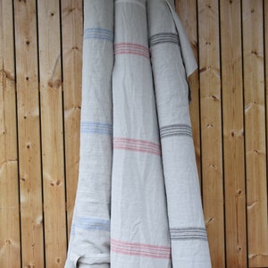 IN STOCK. 100% linen fabric Pera Natural Red Stripe 350gsm. French grain sack pattern. Pre-shrunk. Eco-friendly heavy and thick material. image 9