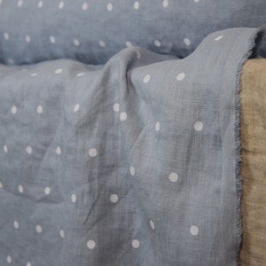 IN STOCK. Pure 100% linen fabric Gloria Cashmere Blue Polka Dot 190gsm. White dots, pastel soft blue. Washed-softened. image 2