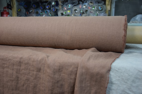 Pure 100% Linen Fabric "Gloria Cocoa Brown" 200gsm(5.90 oz/yd2). Densely woven, washed-softened. WHOLESALE.