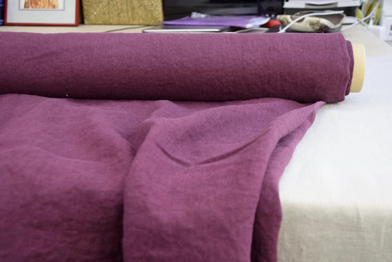 Linen Fabric "Gloria Purple Plum" 200gsm (6oz/yd2). Premium Quality Stonewashed, Softened, Pre-washed, Pre-shrunk, Medium Weight. IN STOCK!