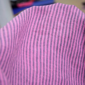 Gorgeous Pink Striped Linen Fabric - 100% Lightweight Linen, &quot;Aura Precious Pink&quot;, 125gsm (3.7oz), Ideal for Summer Garments - IN STOCK!