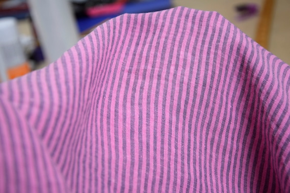Gorgeous Pink Striped Linen Fabric - 100% Lightweight Linen, "Aura Precious Pink", 125gsm (3.7oz), Ideal for Summer Garments - IN STOCK!