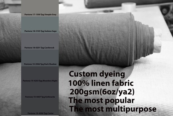 CUSTOM DYEING 100% linen fabric 200gsm (6oz/yd2) - the most popular linen fabric. Pantone gray anthracite caviar dark shadow pallette No 23.