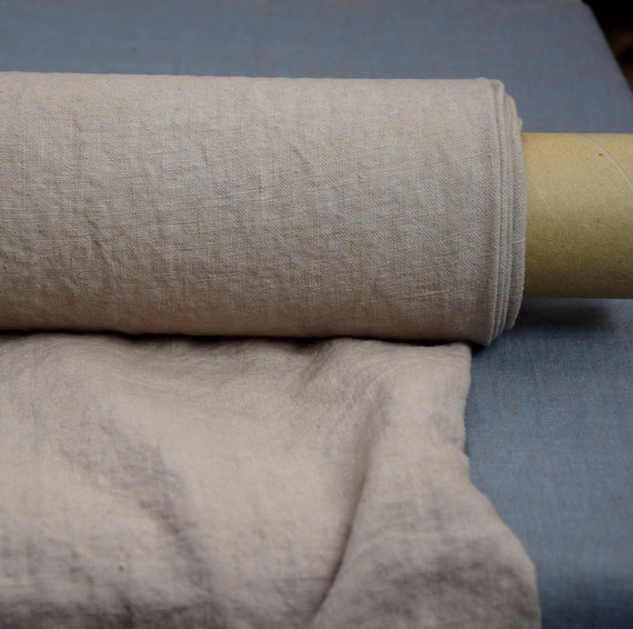 Linen Fabric "Nata Dark Beige", 250gsm (7.3oz), Premium Quality, Earthy, Brownish, Pantone 16-1317, Beautiful Creased, Softened, IN STOCK!