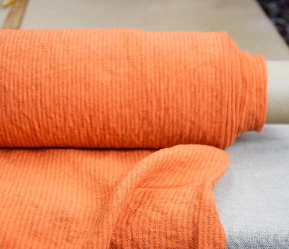 Vibrant Orange Linen Fabric Elba Candy Stripe, 200gsm/6oz, Soft, Beautiful Creased Texture, Premium Quality, 100% Pure Linen By the yard
