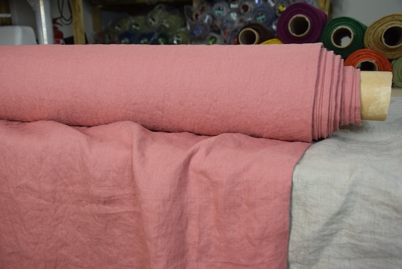 Linen Fabric "Gloria Tea Rose" 200gsm (6oz/yd2). Soft Pastel Pink. Pure 100% Linen. Washed, Softened, Plainly Densely Woven. IN STOCK.