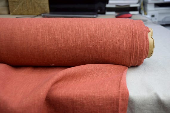 100% Linen Fabric "Luna Tuscan Terracota", Heavyweight 290gsm/9oz Premium Brown-Orange-Red Softened Preshrunk Canvas by the Yard. IN STOCK!