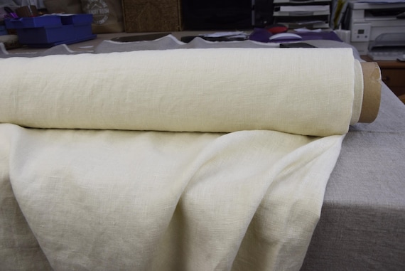 Pure 100% Linen Fabric Gloria Soft Buttercream. Medium weight 200gsm/6oz. Pre-shrunk, Eco friendly, Sustainable. For Sewing By the Yard.