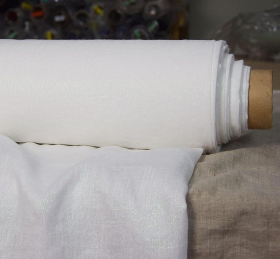 Fabric "Emma Stark White", Lightweight 120gsm Linen with 3% Lurex Silver Metallic Thread, Washed, Preshrunk, Premium Quality, Soft IN STOCK!