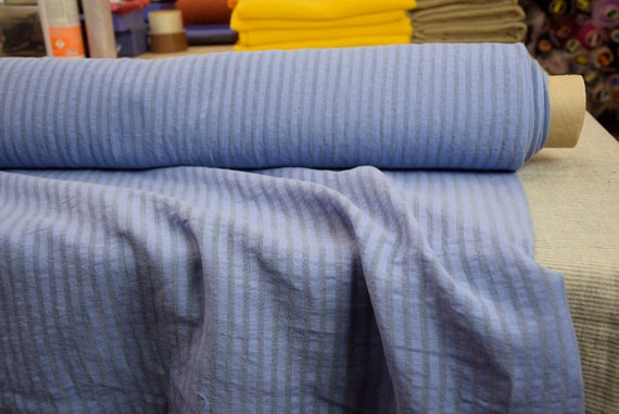 IN STOCK. Linen/cotton 48/52% fabric Barbara Very Peri Striped 120gr/m2 (3.40 oz/yd2). Very soft, smooth, pre-shrunk, organic, antistatic.