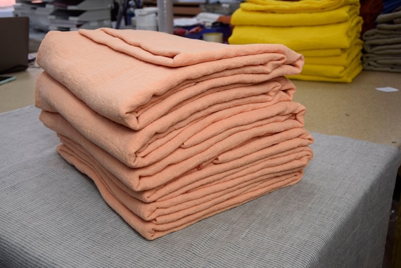 REMNANTS SALE!!! Pure 100% linen fabric "Julia Peach Quartz" 210gsm(6.2oz/yd2). Pantone 13-1125 TPG color. Washed soft pre-shrunk organic.