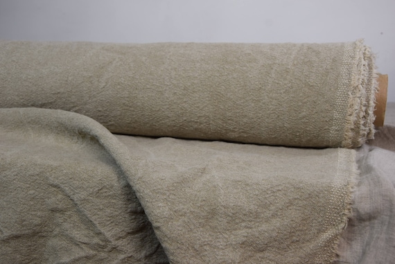 Temporarily OUT OF STOCK. Pure linen. 100% linen fabric 470gsm. Undyed brownish-gray flax. Very heavy, washed-softened, aged.