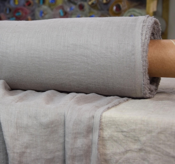 Sheer Lightweight Linen Fabric - "Serena Greige", 95gsm, Soft Washed 100% Pure Linen, Warm Gray-Beige Color, Delicate Nice Drape, IN STOCK!