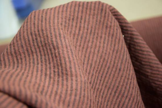 100% Linen Fabric "Elba Reddish Brown Candy Stripe", 200gsm/6oz, Premium quality, Soft, OOAK desigh, Wrinkled, Rustic & Elegant, IN STOCK!