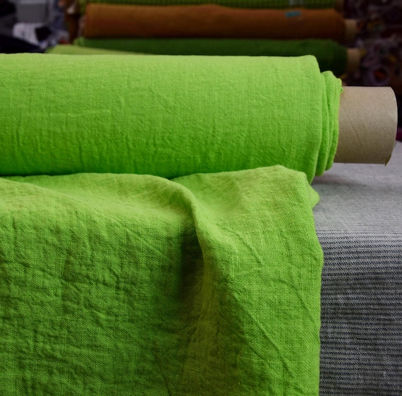 Linen Fabric - Julia Sharp Green (Chartreuse), 100% Linen, 210gsm (6.2oz), Bright & Vibrant, Pantone 13-0535 - Temporarily Out of Stock.