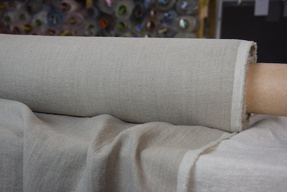 Linen Fabric "Gloria Natural"  200gsm (6oz/yd2), Unbleached Undyed Raw 100% Linen, Earthy, Taupe, Brown Greige Beige. Preshrunk. IN STOCK.