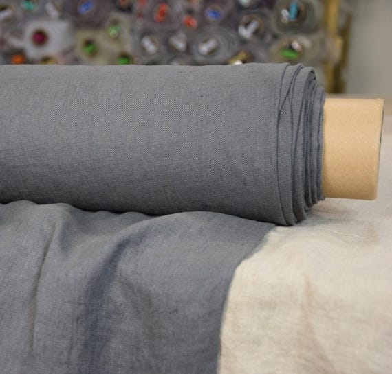 Well-Made Linen Fabric - "Gloria Whale Gray', Elegant Cool Blue Gray, 200gsm (5.9oz), Nice Texture & Stylish, Luxurious Feel, WHOLESALE!