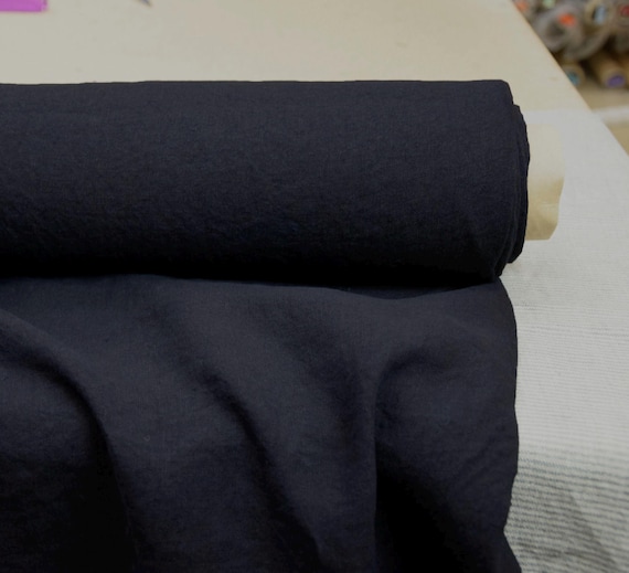 Pure 100% linen fabric Margarita Blackened Indigo 200gr/m2 (5.9oz/yd2). Powerful mysterious deep very dark rich indigo-black. IN STOCK.